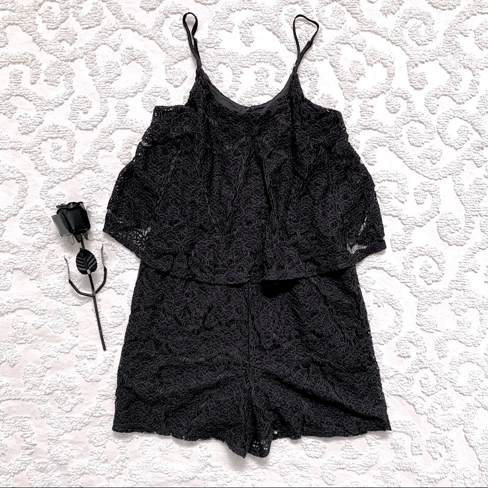 Gothic All Black Lace Overlay Romper small